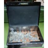 A lockbox of various GB coins to include commemorative crowns, pennies, half pennies and some part