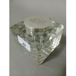 An antique large and heavy glass inkwell with glass liner and silver top, Birmingham, John Goffe &