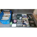 A box of various first day covers, Royal Mail stamp year packs and loose stamps etc.