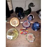 A selection of ten paperweights to include Whitefriars duck, Wedgwood elephant and snail, 3