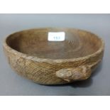 A Robert ‘Mouseman" Thompson carved oak bowl, diameter 15.5cm, with mouse signature.