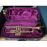 A Lafleur trumpet with hard case.