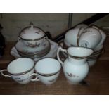 Royal Copenhagen "Brown Rose" pattern, 6 persons tea set, 22 pieces to include sugar basin with lid,