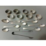 A collection of assorted hallmarked silver, serviette rings, spoons etc, various marks, gross weight