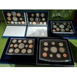 five Royal Mint proof coin collections (1998,1999,2000,2006,2007).