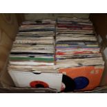 A box of various 7" singles records to include The Rubettes, Curiosity Killed The Cat, etc.