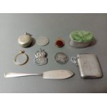 A collection of hallmarked silver items including pin cushion in shape of napkin ring, a vesta case,