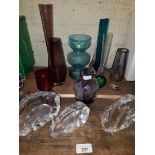 Eleven glass ornaments / vases to include Riihimaki Finland, Jonasson Sweeden, etc.