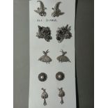 Five pairs of hallmarked silver earrings, various models to include ballerina dancing.