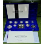 A Royal Mint silver proof UK millenium silver collection, in presentation box with certificate.