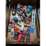 A box of miscellaneous die-cast toys to include Dinky, Lesney, Corgi, Tri-ang, etc.