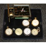 A group of six pocket watches including one silver, gold plated etc., together with a vintage