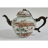 A Chinese export tea pot with white metal spout and wooden handle, late 18th/early 19th century, old