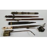 A mixed lot of eastern items comprising a Chinese short sword, a bone handled kindjal with double