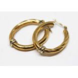 A pair of hallmarked 9ct gold hoop earrings, wt. 3g.