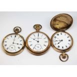 A group of three gold plated pocket watches; two Elgin and one unsigned.