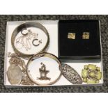 Assorted silver and white metal jewellery comprising a Charles Horner silver bangle, an