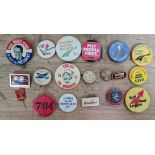 A collection of vintage political related pin badges to include 'peace in Amercia', 'books are