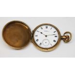 A gold plated Waltham full hunter pocket watch, diameter 48mm.