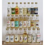 24 assorted scotch whisky miniatures comprising thematic labels.