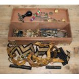 A cigar box containing assorted mainly Naval buttons and badges etc.