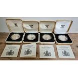 Royal Mint, four 1980 Queen Mother silver proof crowns, in cases with certificates.