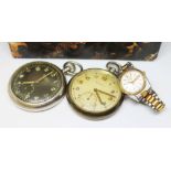 A Rolex outer box containing watches including two General Service pocket watches, a Seiko and