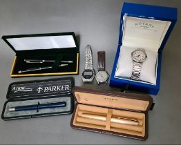 A Rotary Sapphire men's watch in original box, a Smiths Empire watch, a vintage Casio Casiotron