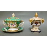 A Staffordshire sugar basin and teapot stand c 1835 together with Royal Crown Derby pot pourri