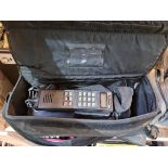 A circa 1988 Motorola 4800X cellular mobile phone in carry case.