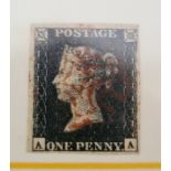 2 x Queen Victoria Penny Black stamps, MJ plate 1B & AA plate 7.