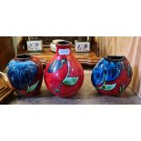 3 Poole pottery vases.