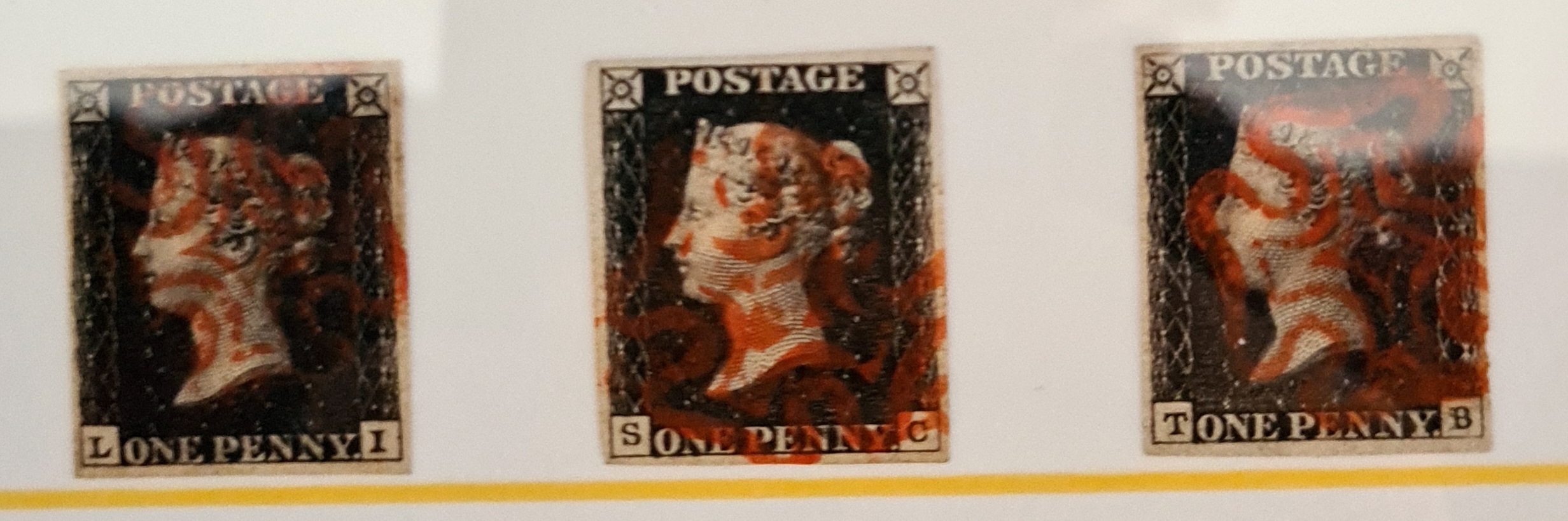 3 x Queen Victoria Penny Black stamps, LI, SC & TB, plate 6.