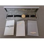 A gent's gold plated Longines Presence wristwtach, with box and papers.