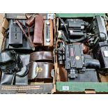 Two boxes of cameras, 8mm cine cameras, camera equipment including Bell & Howell and a Roberts