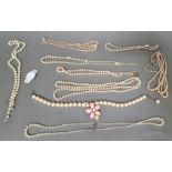 A mixed lot comprising simulated pearls, a P Ferrandis for Jaeger costume necklace, a Skagen