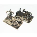 A pair of continental white metal miniature models, length 5cm each, marked '835', gross wt. 2ozt.
