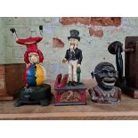 3 money boxes to include acrobat, Uncle Sam and another.