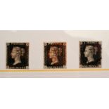 3 x Queen Victoria Penny Black stamps, HK, PC & TC, plate 5.