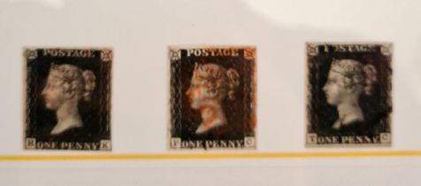3 x Queen Victoria Penny Black stamps, HK, PC & TC, plate 5.