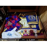 A case of Masonic regalia including medals