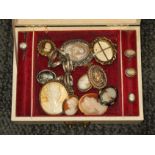 A box containing mainly vintage cameo jewellery.