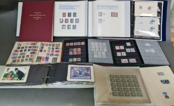 A box of world stamp albums, stamp covers, stamp sheets and a penny black plates book etc.