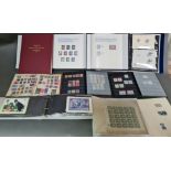 A box of world stamp albums, stamp covers, stamp sheets and a penny black plates book etc.