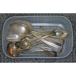 Assorted hallmarked silver, comprising desert spoons, ladles, table spoons, teaspoons etc., gross