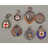 A group of seven hallmarked silver sporting medals, gross wt. 73.2g.