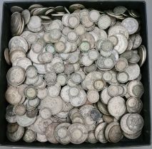 A tray of various GB coins dated between 1920-1946 to include shillings, 2 shillings, florins,