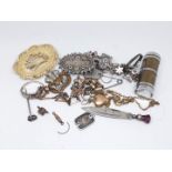 A mixed lot including a hallmarked silver bookmark, a bone brooch etc.