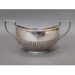 A twin handled silver sugar bowl, Joseph Gloster Ltd, Birmingham 1902, wt. 5.1ozt.