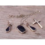 A hallmarked 9ct gold Blue John fluorite necklace and matching earrings together with a diamond